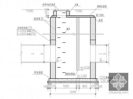 [广东]中学建筑给排水全套图纸（含体育馆 气体消防水炮系统）-检查井剖面图