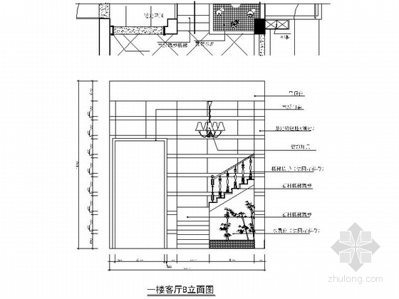 某绿城小区现代时尚五层别墅装修图-客厅立面图 