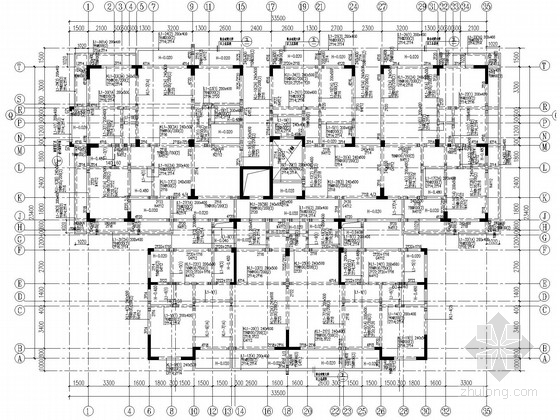 12层异形柱框剪住宅结构施工图-楼面梁结构平面图 