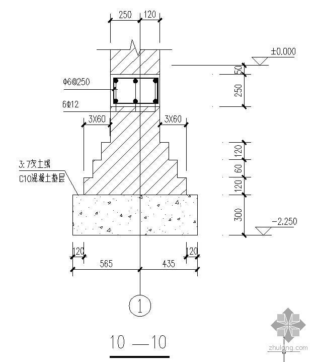 砖基础条形基础施工方案资料下载-某砖砌大放脚条形基础1000节点构造详图