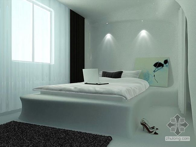 白色玻璃个性住宅资料下载-白色卧室