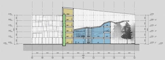 [上海]5层大型玻璃幕墙图书馆建筑设计方案文本-图书馆剖面图