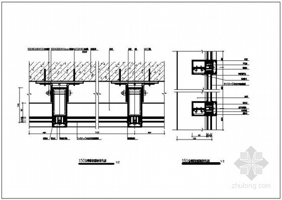 明框玻璃幕墙CAD图资料下载-150系列明框玻璃幕墙横、竖剖节点图