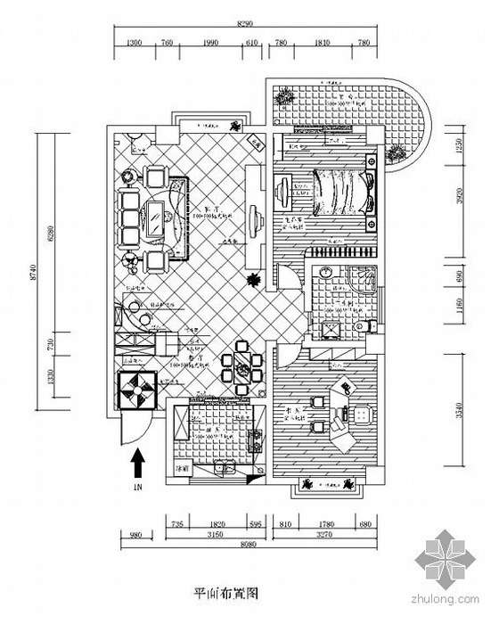 两居室公寓户型平面资料下载-某两居室装修图