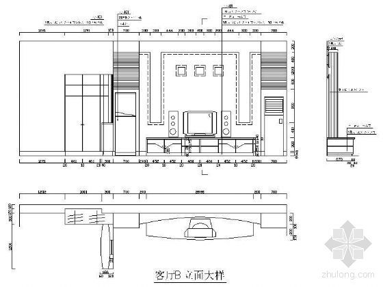 cad立面电视背景资料下载-电视机背景墙立面设计