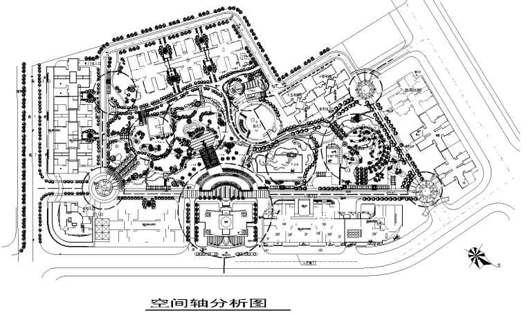 [重庆]加州城市花园景观CAD施工图（观景廊架，入口大门浮雕）-[重庆]加州城市花园景观CAD施工图 1-2 空间轴线分析图