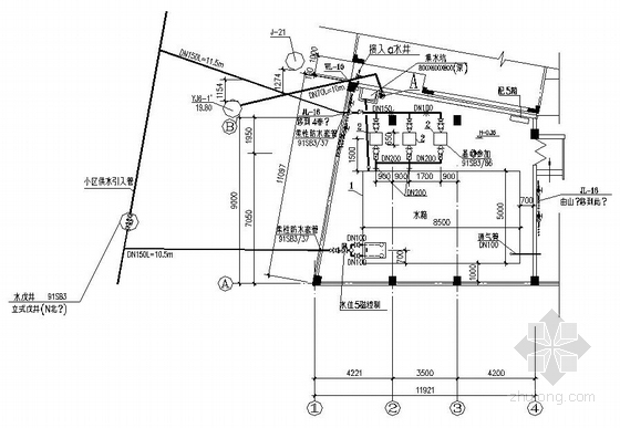 给水泵房CAD图纸资料下载-某生活给水泵房详图