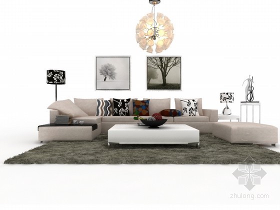 家居客厅沙发资料下载-现代时尚客厅沙发组合3D模型