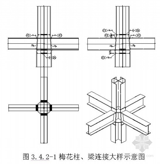 混凝土柱与型钢梁连接大样资料下载-钢框架结构制作安装工程施工方案（焊接梅花柱 焊接H型钢梁）
