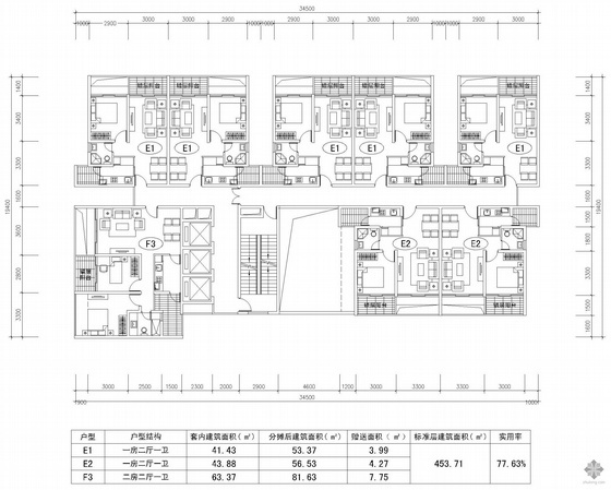 一梯八户型资料下载-塔式多层一梯八户户型图