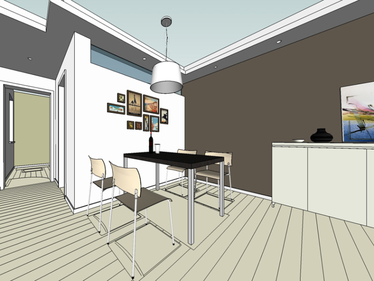 餐厅sketchup模型资料下载-简约客餐厅SketchUp模型下载