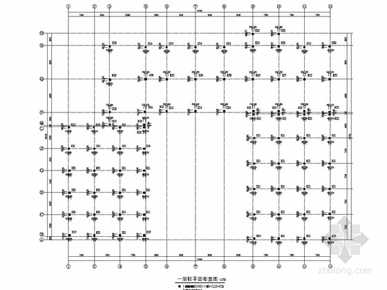 五层钢筋混凝土框架结构厂房结构施工图-一层柱平面布置图 