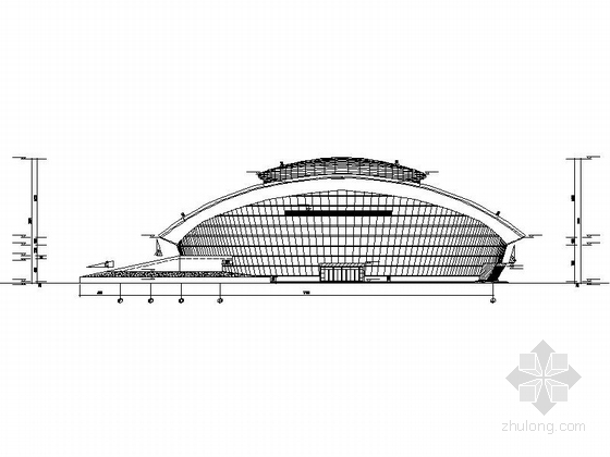 [大连]单层网架结构乙级室内田径馆建筑施工图-单层网架结构乙级室内田径馆建筑立面图