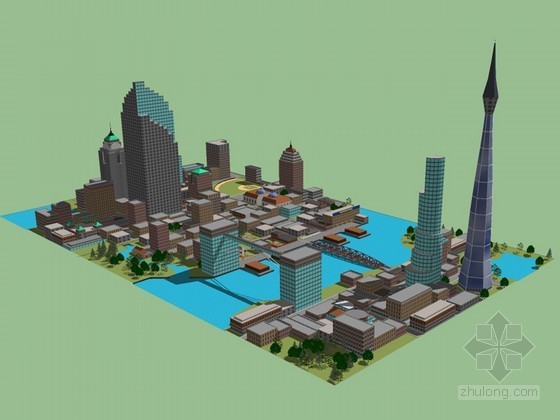 鸟瞰城市建筑SketchUp模型下载-鸟瞰城市建筑 