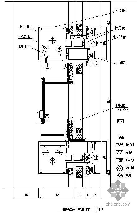 某明框幕墙节点构造图资料下载-某明框玻璃幕墙节点构造详图（一）（开启扇垂直图）