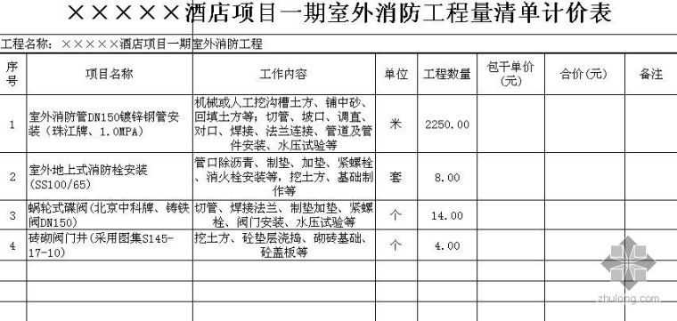 500t消防水池cad图资料下载-广州某酒店室外消防及给水工程量清单（含室外CAD图）