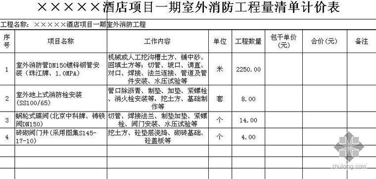 消防给水CAD资料下载-广州某酒店室外消防及给水工程量清单（含室外CAD图）