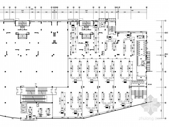 [湖北]大型商业广场暖通空调系统设计施工图（五大分区）-二层空调风管布置平面图 