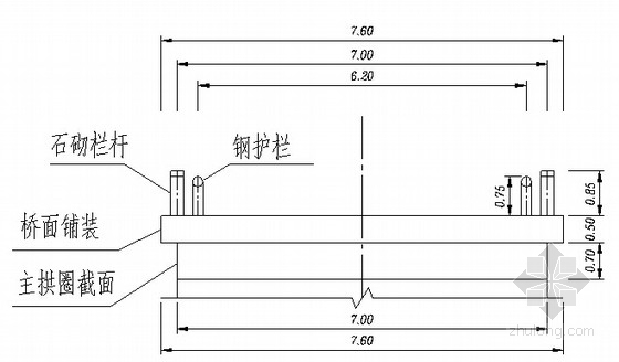 [四川]3孔空腹式混凝土板拱桥加固工程图纸16张（附检测报告）-桥梁横断面图 