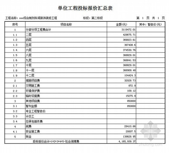 装饰工程投标文本资料下载-[山东]药业集团制剂车间装饰工程投标报价（2012）