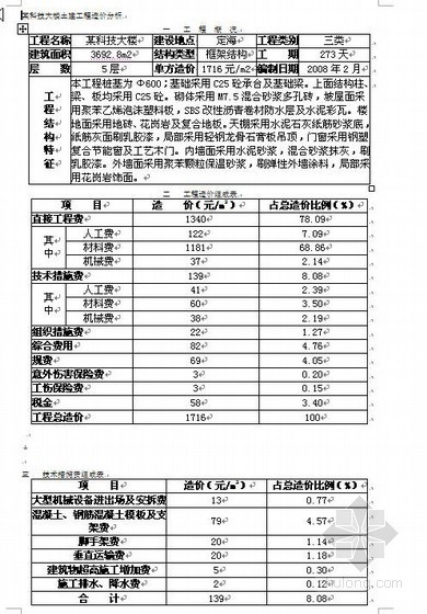 舟山电力调度大楼资料下载-浙江某科技大楼土建工程造价分析（2008-02）