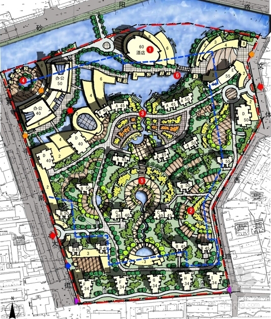 [辽宁]三面环水地块城市综合体设计方案文本-总平面图