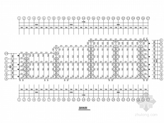 单跨27m单层厂房图纸资料下载-单层单山双跨刚架结构厂房结构图