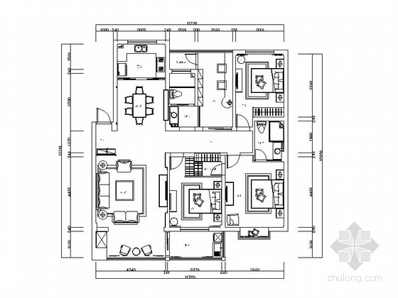 免费家庭装修施工图资料下载-现代三居室家庭装修施工图（含效果图）