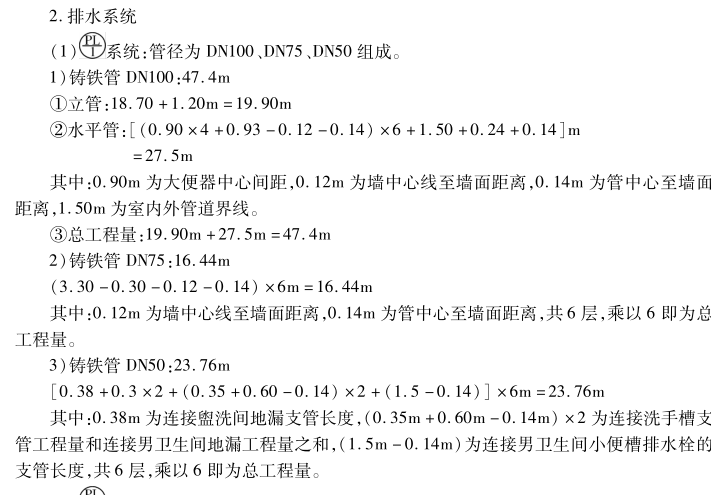 某建筑物卫生间及盥洗间给排水工程综合实例讲解（全国定额）-排水系统工程量计算