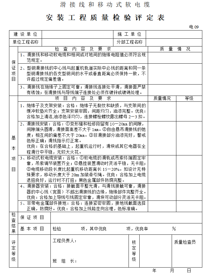 机电安装工程监理质量检验评定表（全套）-安 装 工 程 质 量 检 验 评 定 表