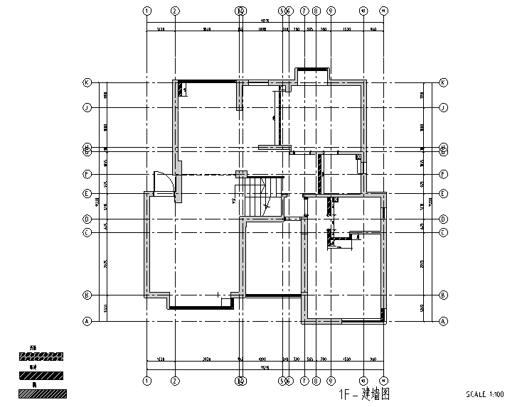 极简主义三居室住宅空间设计施工图（附效果图)-一层建墙图
