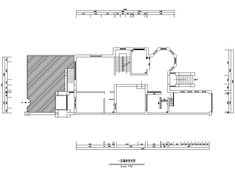 [河北]黑白极简风红山庄园别墅设计施工图（附效果图）-一层墙体拆改图
