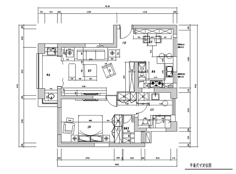 [江苏]现代奢华常熟四季花园公寓房设计施工图（附效果图）-平面尺寸定位图