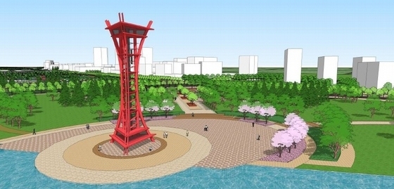 [南阳]城市滨水文化休闲走廊景观规划设计方案（包含指标和投资估算）-亲水平台与瞭望塔