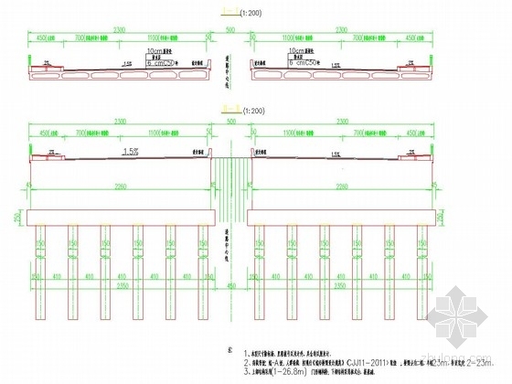 [湖南]跨河1-26.8m预应力现浇箱梁门形刚构桥图纸42张（单幅桥宽23m）-刚构桥断面图 