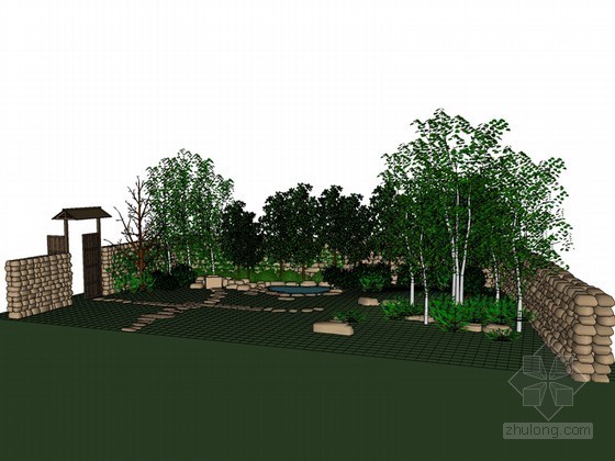 景区特色绿植景观资料下载-小院绿植SketchUp模型下载