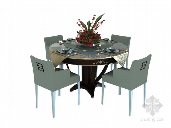 中式餐桌模型下载资料下载-中式餐桌椅3D模型下载