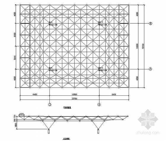 室内异形吊顶节点资料下载-[无锡]异形网架结构收费站结构施工图（含计算书）