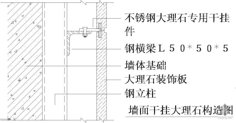 干挂大理石施工方案资料下载-某墙面干挂大理石节点构造详图