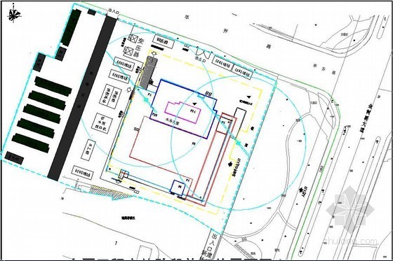 CAD现场施工平面布置图资料下载-[浙江]综合办公楼施工现场平面布置图（基础 主体 装饰）