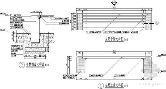 防腐木长廊设计图资料下载-防腐木坐凳大样图