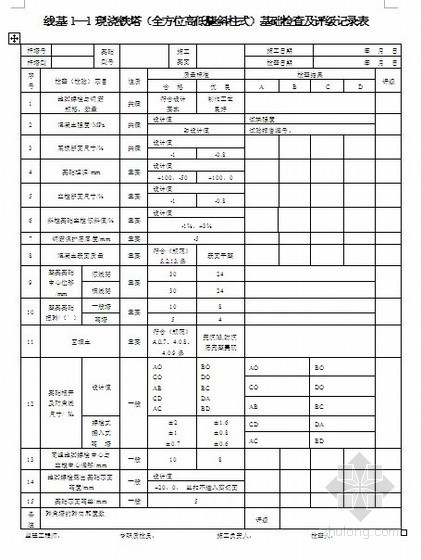 水利质量检查记录表资料下载-线路工程施工质量检查及评级记录表