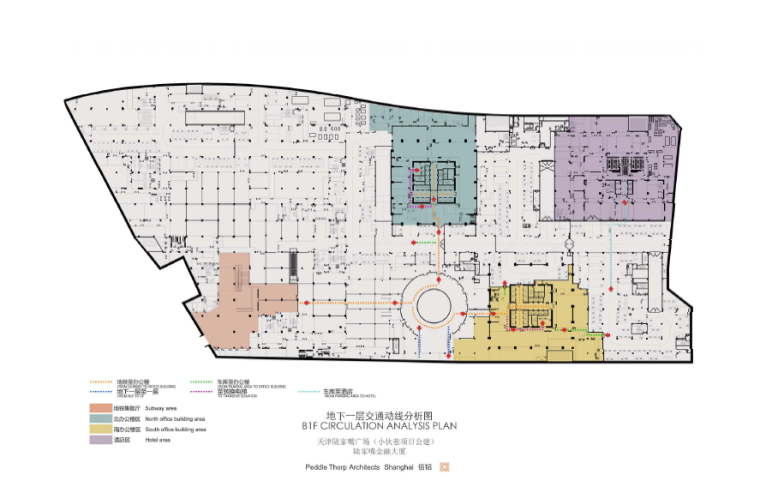 [天津]陆家嘴办公楼设计施工图（附效果图）-地下一层交通动线分析图