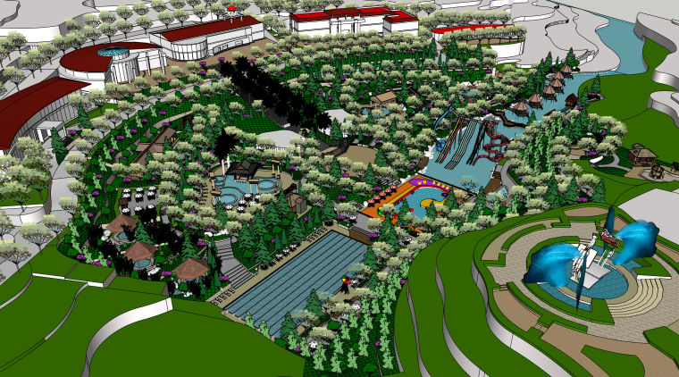 小区建筑景观3D模型资料下载-旅游度假区温泉景观建筑规划设计模型