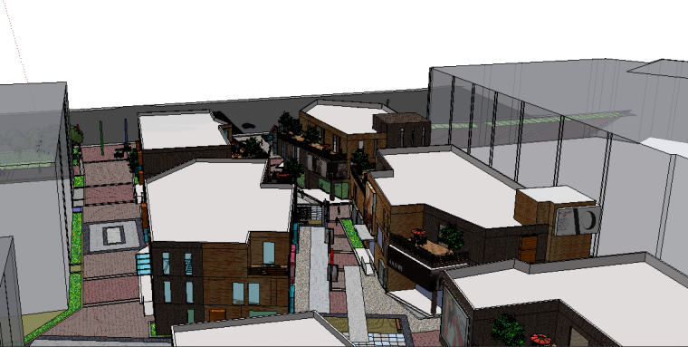 现代风格街区式步行街SU模型-模型场景预览图5