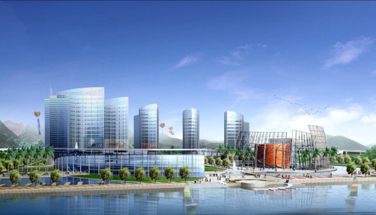城镇规划设计方案文本-滨江透视图