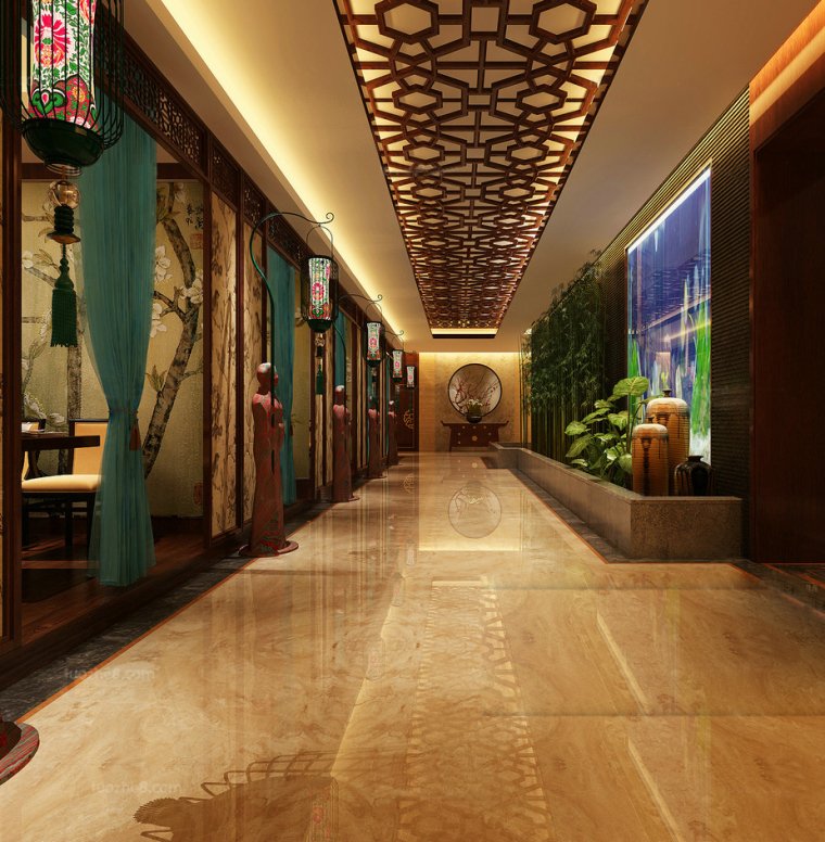 酒店过道地毯贴图资料下载-民俗中餐馆过道3D模型