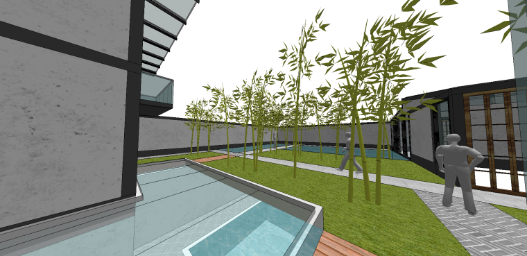 中式民居四合院CAD图纸资料下载-中式竹院古建四合院模型.skp