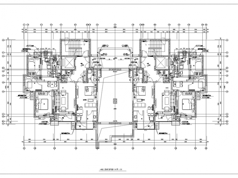 多栋高层住宅楼及商业配套公建暖通施工图设计-1#楼二层暖通风管平面图