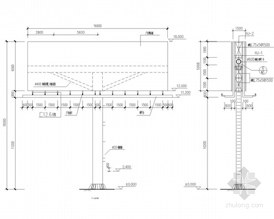 16米高钢架墙柱资料下载-16米高双面广告牌结构施工图